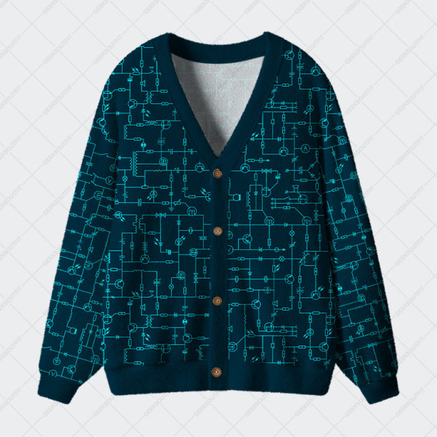 Electronic Components Arrow Dark Blue Geek Ugly Cardigan Sweaters 