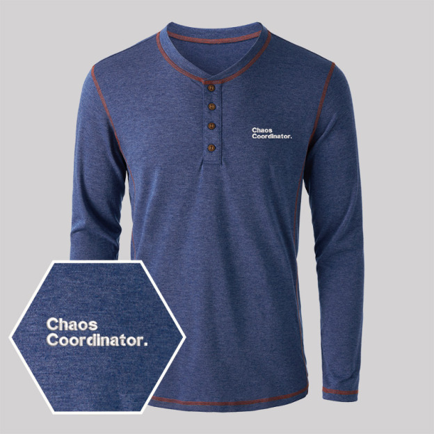 Chaos Coordinator Embroidered Long Sleeve Henley Shirts