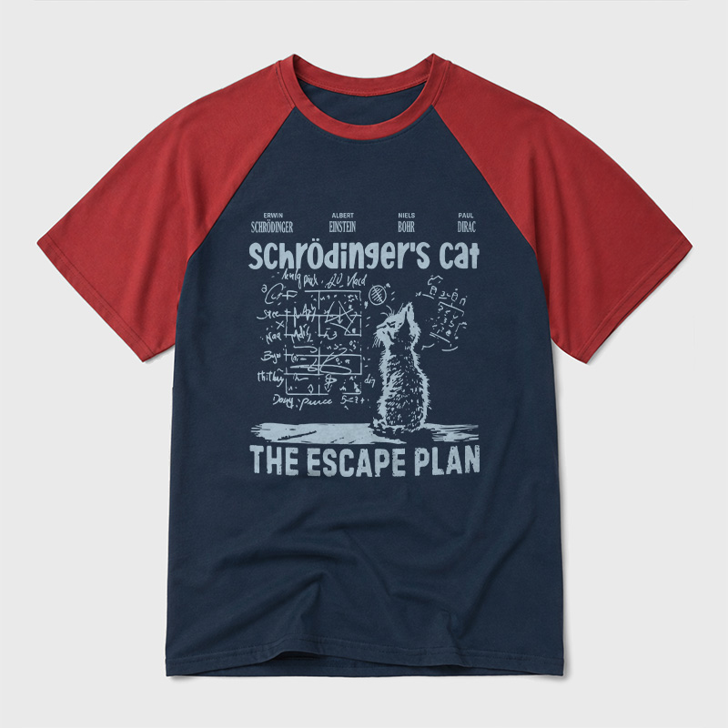 Schrodinger's Cat Escape Plan Interesting Physics Science Geek Retro Raglan T-Shirt