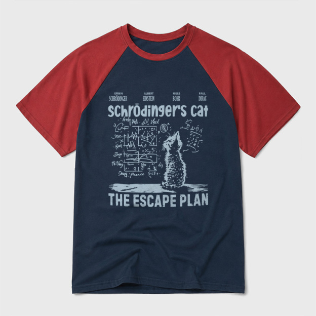 Schrodinger's Cat Escape Plan Interesting Physics Science Geek Retro Raglan T-Shirt