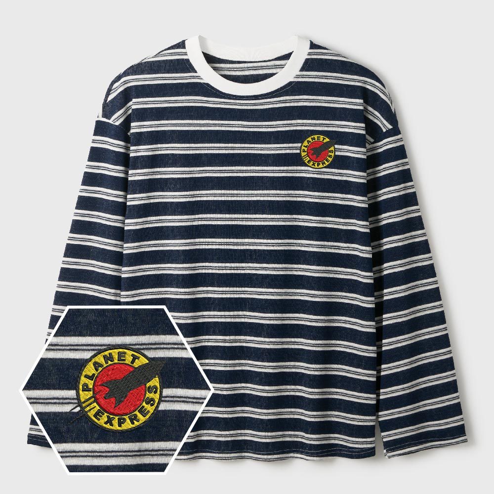 Planet Express Lycra Striped Embroidered Long-Sleeve Shirts