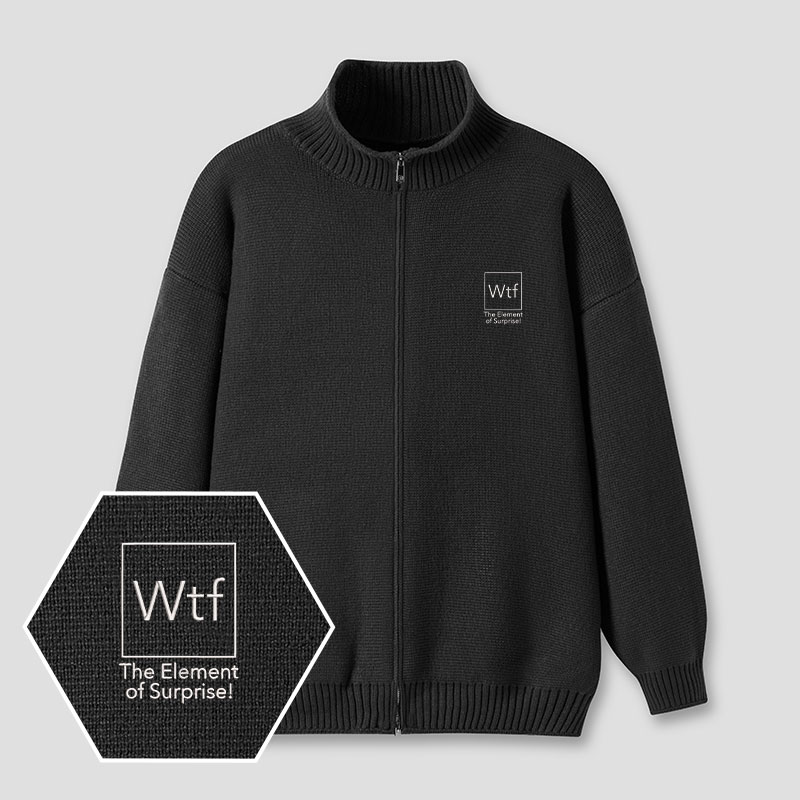 Wtf The Element of Surprise Embroidered Full‑Zip Cardigan