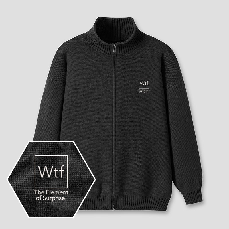 Wtf The Element of Surprise Embroidered Full‑Zip Cardigan