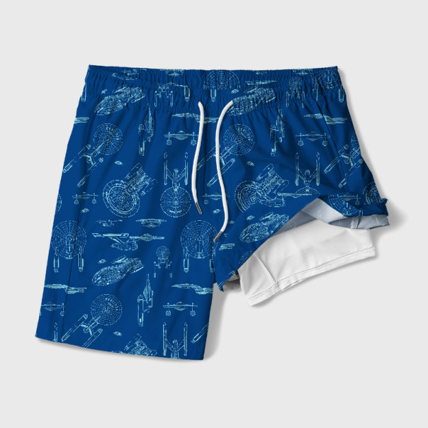 Spaceship Line Drawing Geek Hawaiian Swim Trunks