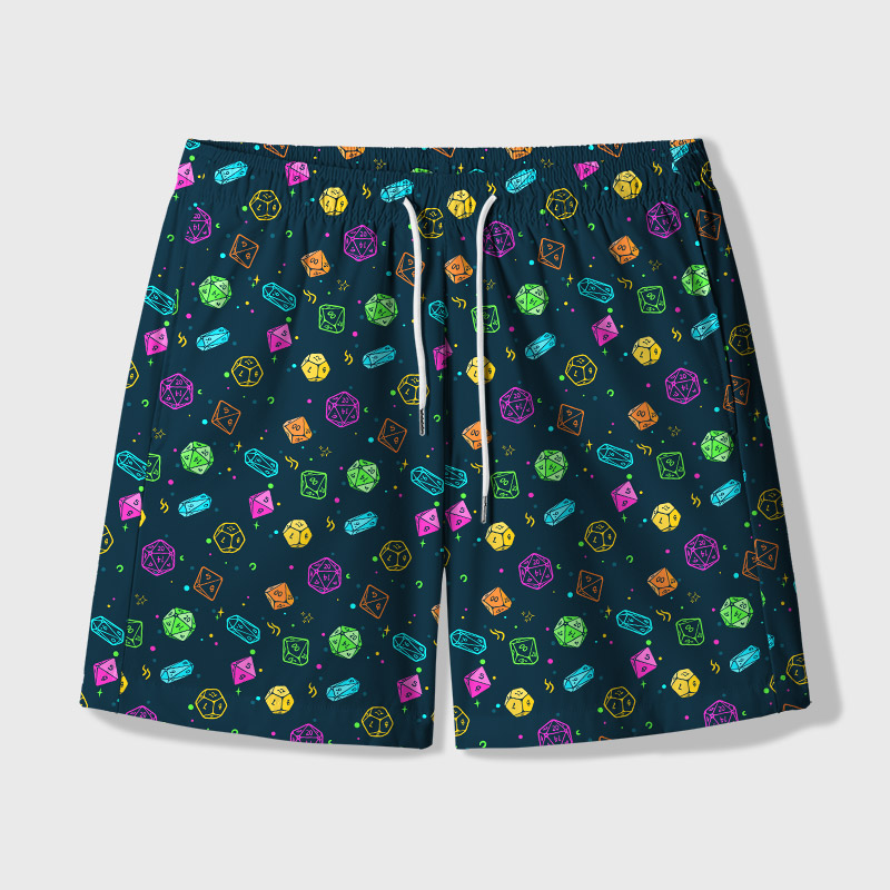 Colorful DND Dice RPG Geek Hawaiian Swim Trunks