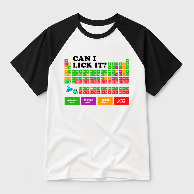 Can I Lick It Periodic Table Geek Retro Raglan T-Shirt