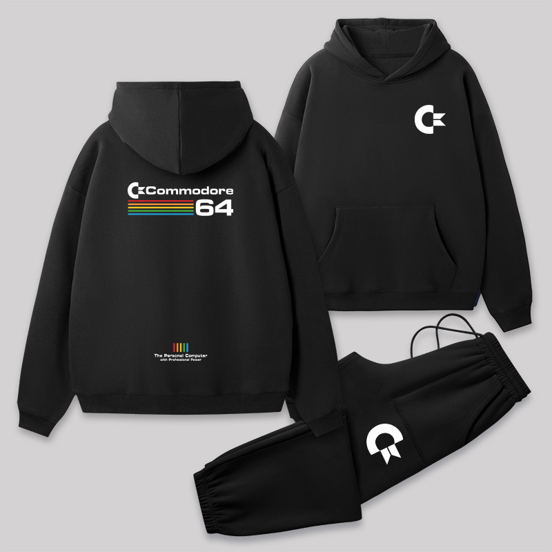 Commodore 64 White Front and Back Printed Geek Fleece Hoodie Set