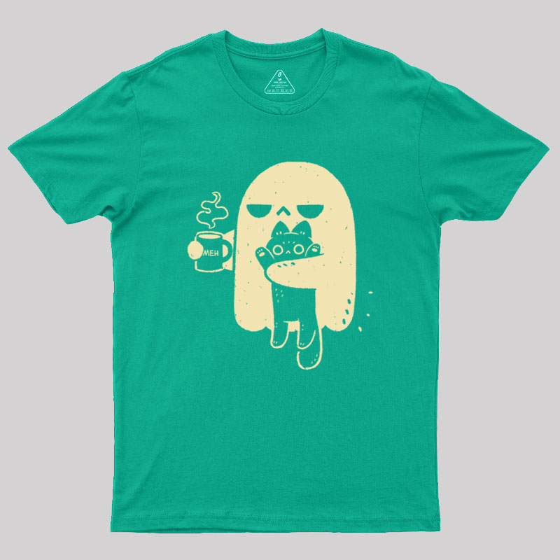 Cute Ghost Holding Cat Geek T-Shirt