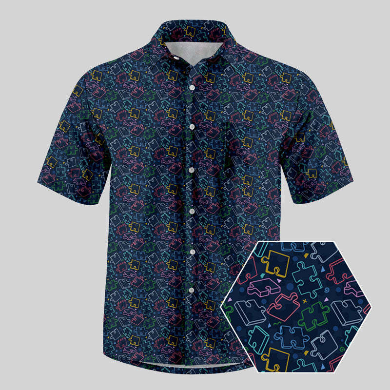 Puzzle Pieces Button Up Pocket Shirt
