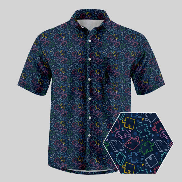 Puzzle Pieces Button Up Pocket Shirt