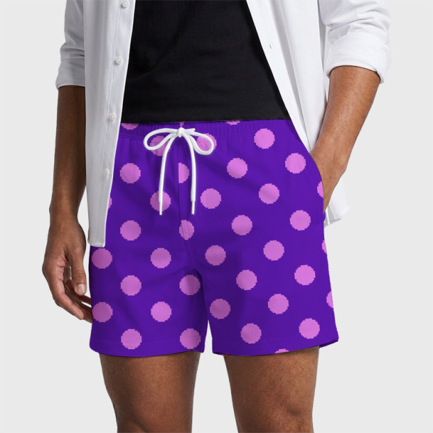 Purple Polka Dot Shorts from Mayor Lewis Geek Hawaiian Swim Trunks