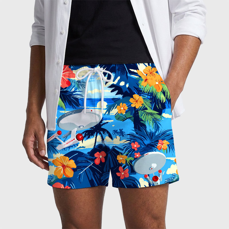 Scifi Spacecraft Geek Hawaiian Swim Trunks