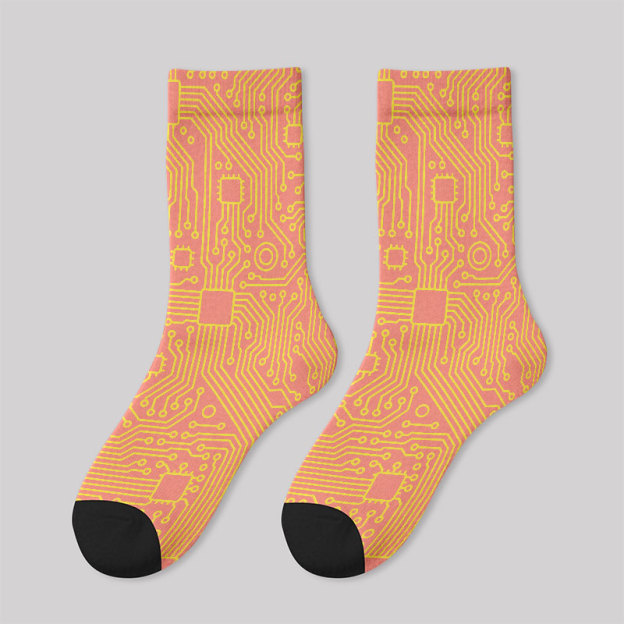 Computer Circuit Board Orange Men's Socks