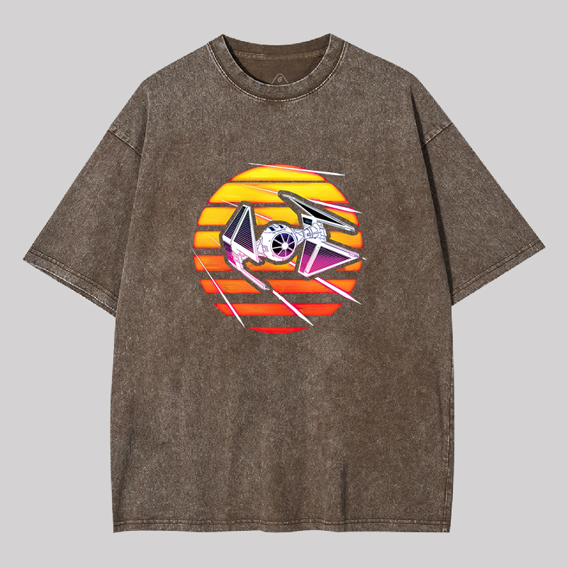 Synthwave TIE Interceptor Geek Washed T-shirt