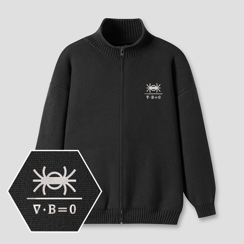 Magnetic Spider Embroidered Full‑Zip Cardigan
