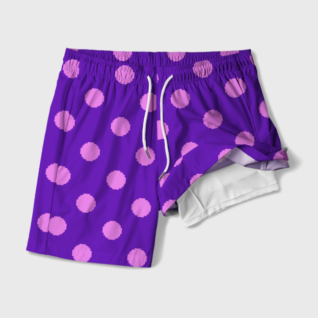 Purple Polka Dot Shorts from Mayor Lewis Geek Hawaiian Swim Trunks