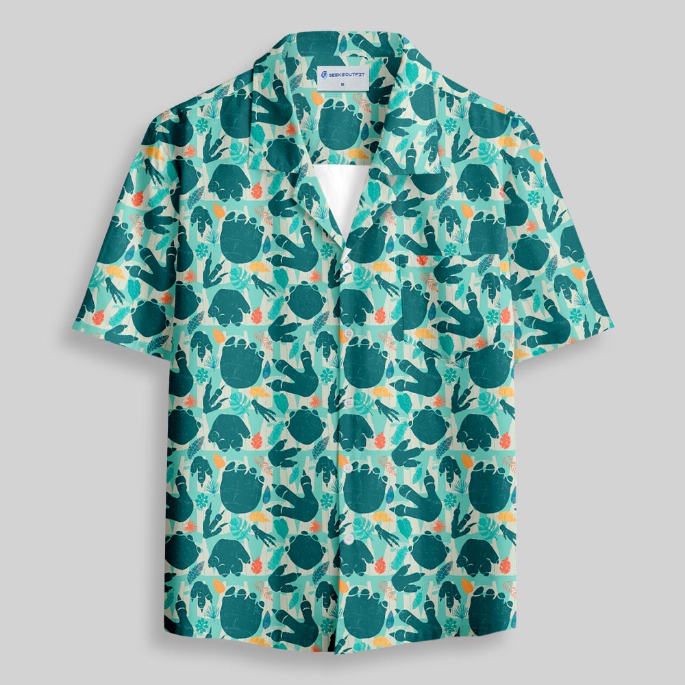 Dinosaur Footprints Hawaii Button Up Pocket Shirt
