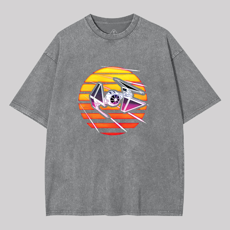 Synthwave TIE Interceptor Geek Washed T-shirt