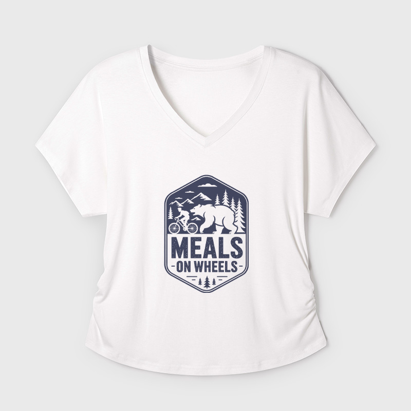 Natural Meals On Wheels Geek Dolman Sleeve V-Neck Shirt