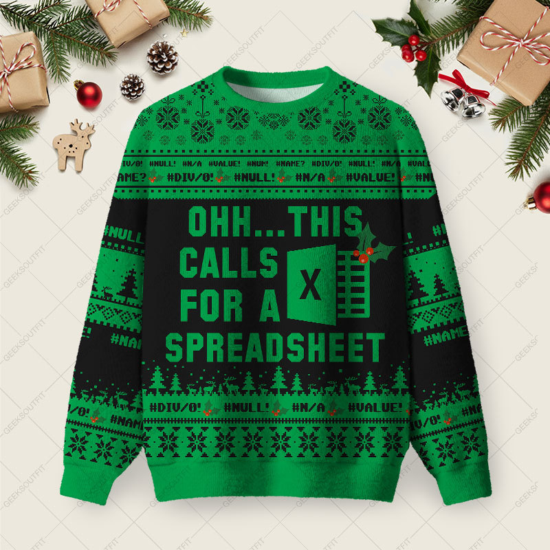 Geeksoutfit Ohh This Calls for a Spreadsheet Night Mode Ugly Christmas Fuzzy Fleece Sweatshirt for Sale