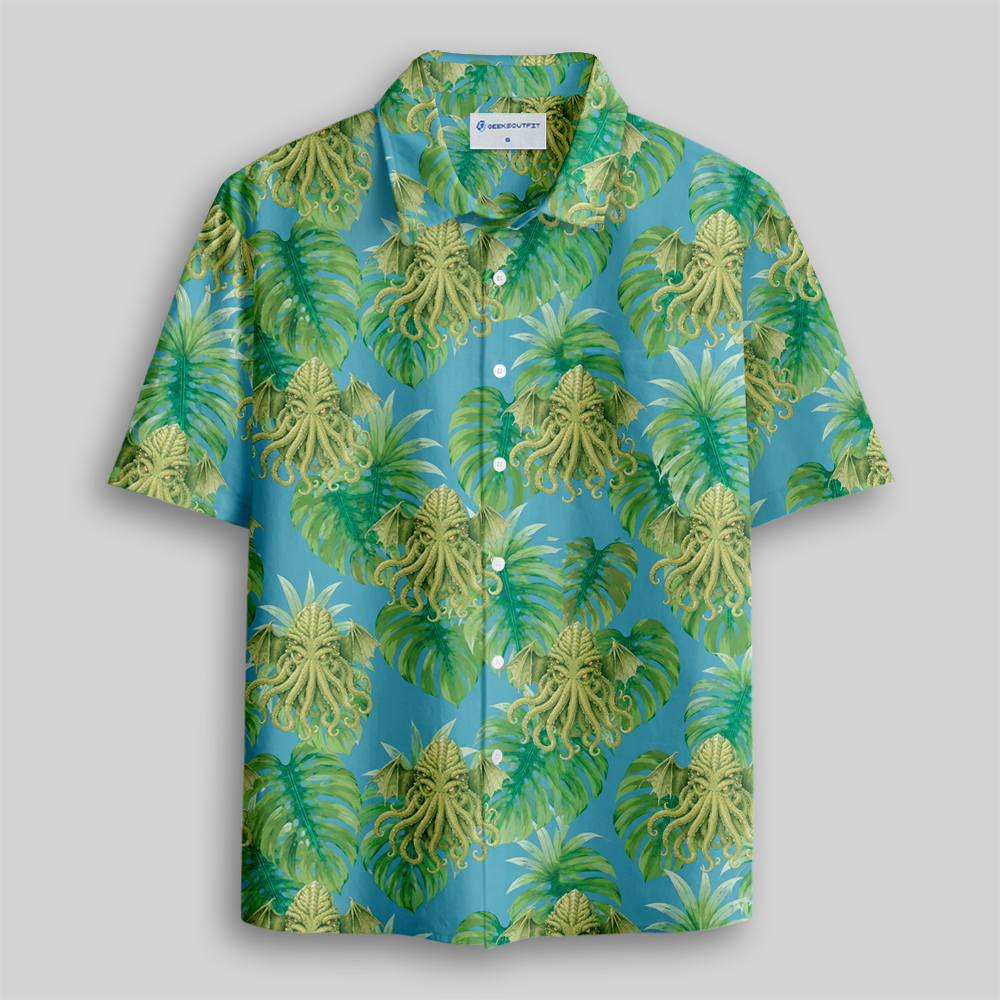 Tropical Tentacle Elder Fantasy Button Up Pocket Shirt