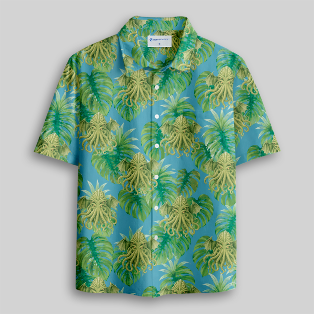 Tropical Tentacle Elder Fantasy Button Up Pocket Shirt