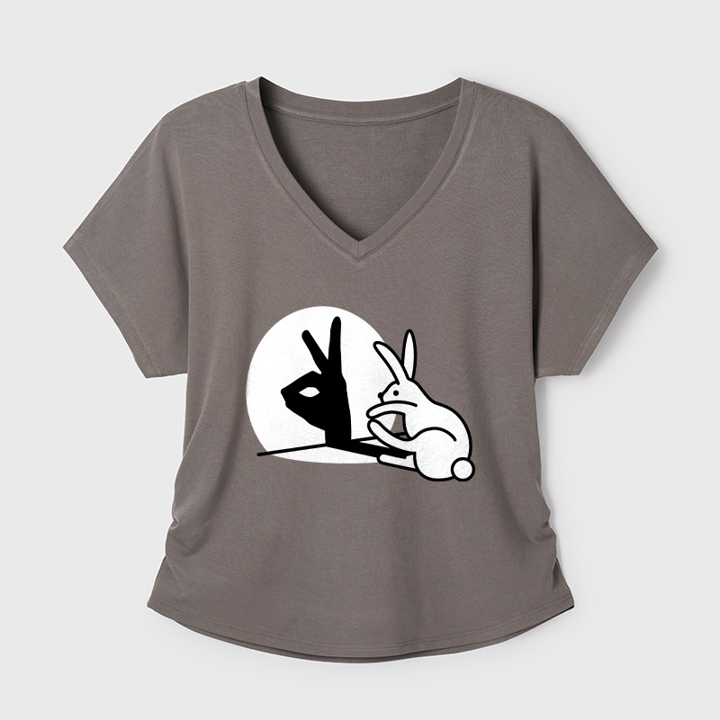 Rabbit Hand Shadow Funny Geek Dolman Sleeve V-Neck Shirt