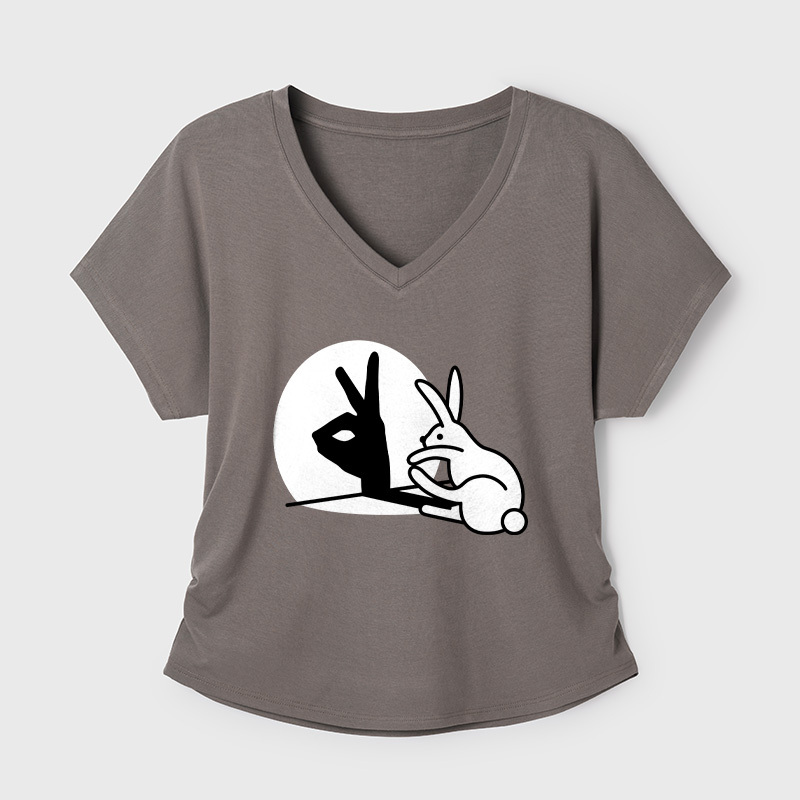 Rabbit Hand Shadow Funny Geek Dolman Sleeve V-Neck Shirt