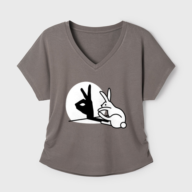 Rabbit Hand Shadow Funny Geek Dolman Sleeve V-Neck Shirt