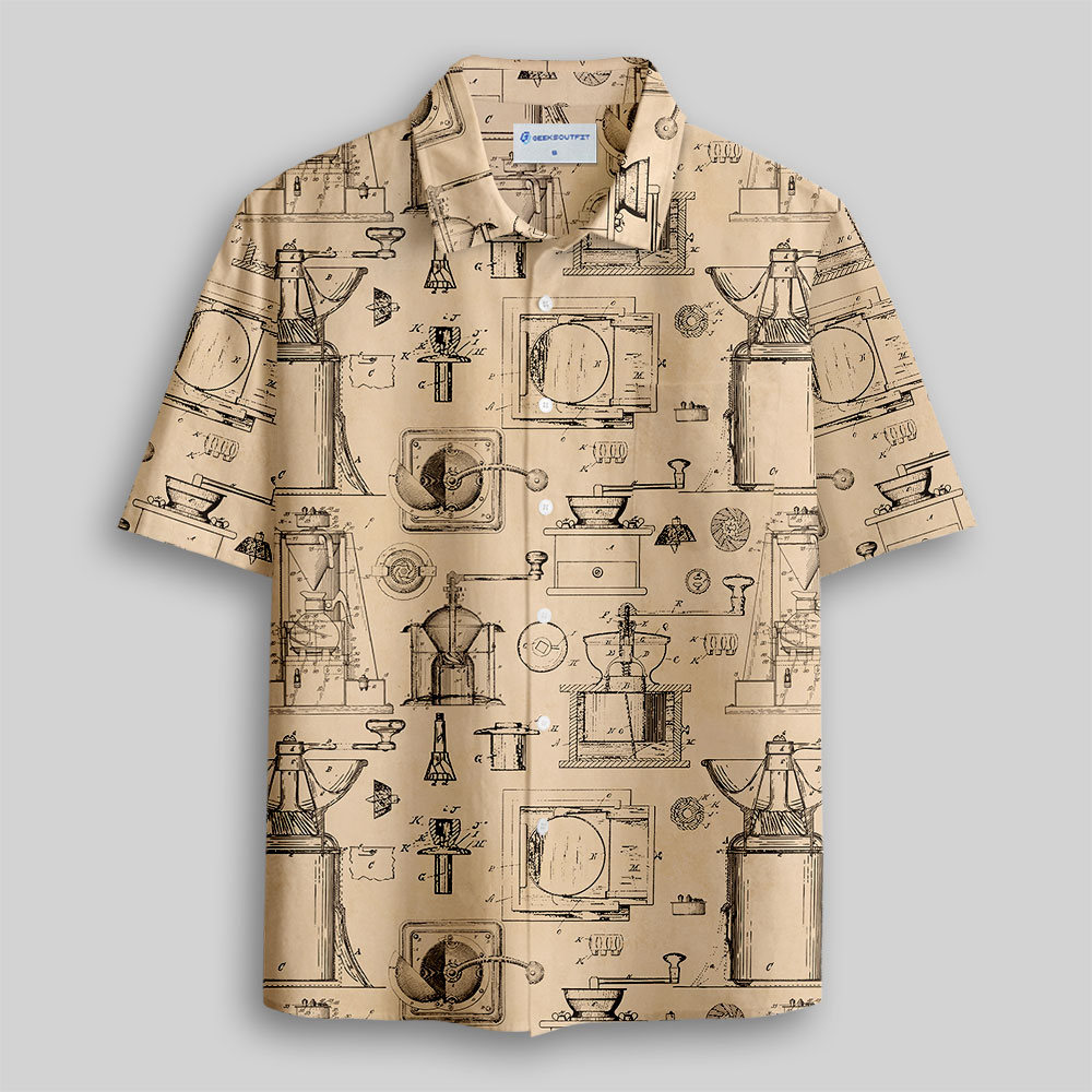 Manual Coffee Grinder Blueprint Button Up Pocket Shirt