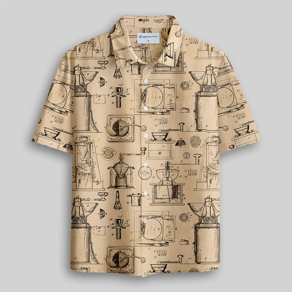 Geeksoutfit Manual Coffee Grinder Blueprint Button Up Pocket Shirt for Sale