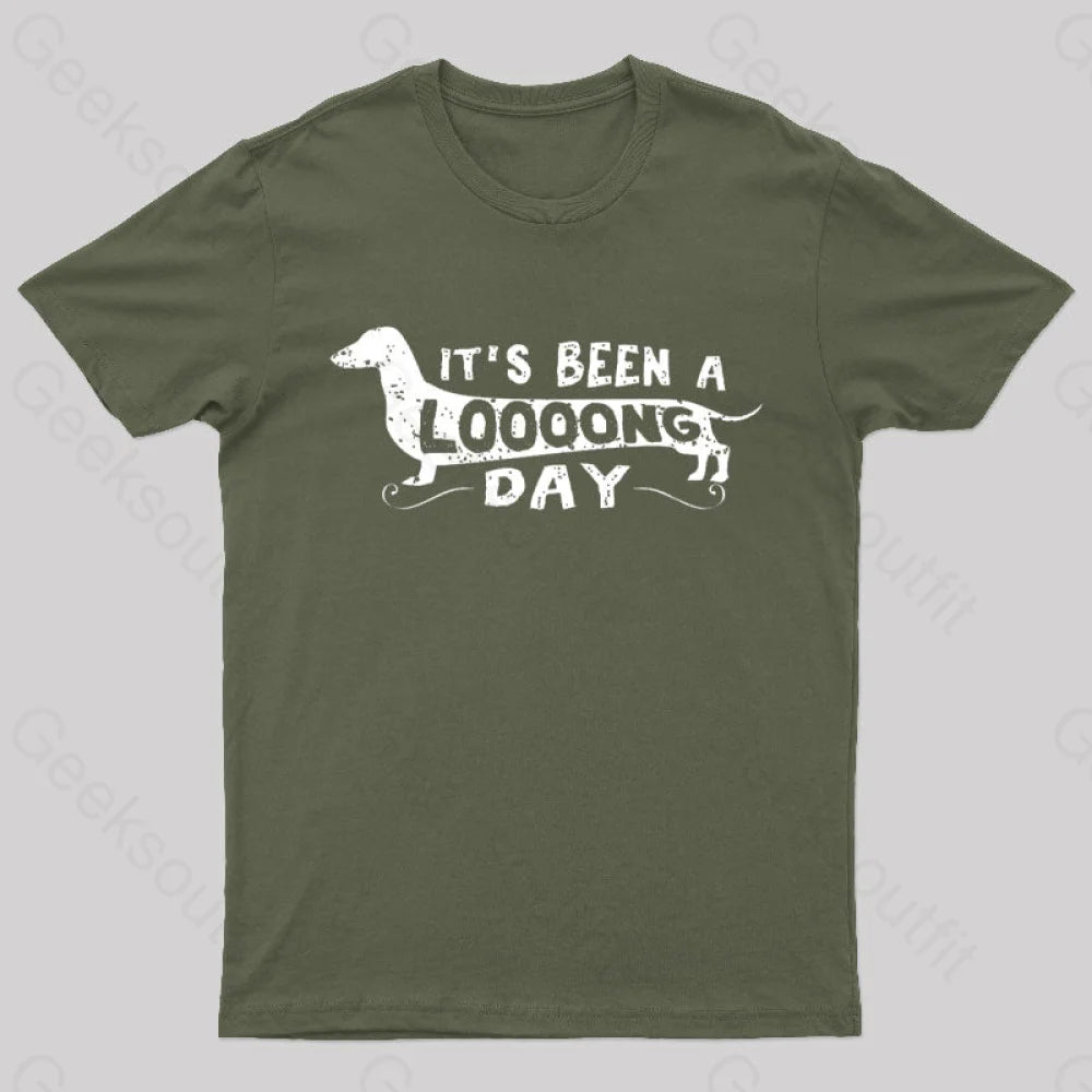 Dachshund Dog Its Been A Long Day Nerd T-Shirt Army Green / S