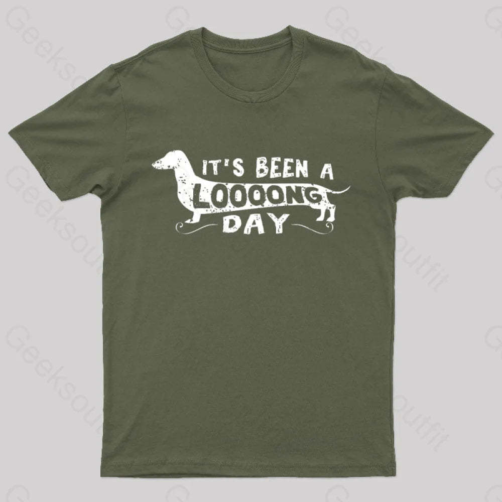 Dachshund Dog Its Been A Long Day Nerd T-Shirt Army Green / S