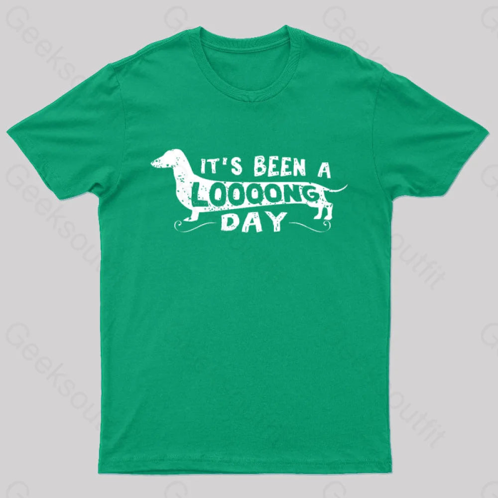 Dachshund Dog Its Been A Long Day Nerd T-Shirt Green / S
