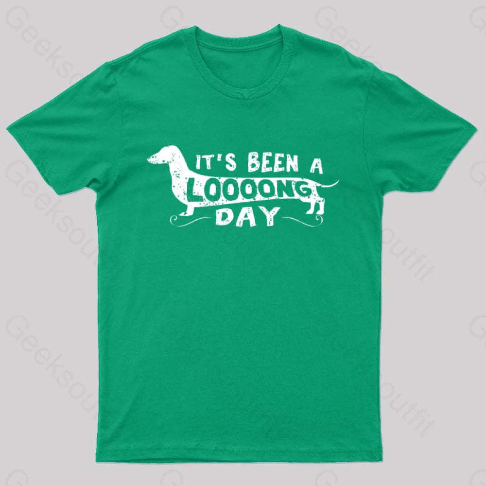 Dachshund Dog Its Been A Long Day Nerd T-Shirt Green / S