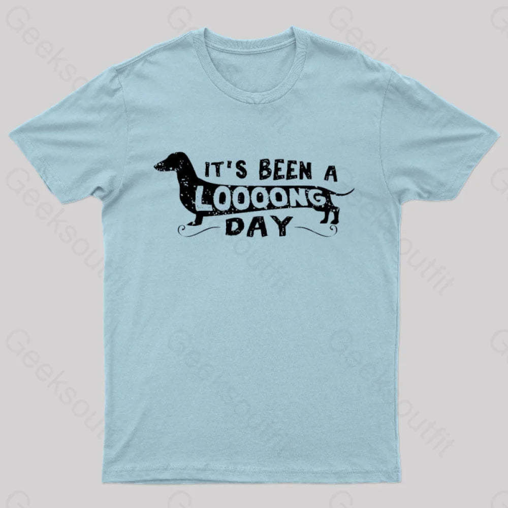 Dachshund Dog Its Been A Long Day Nerd T-Shirt Light Blue / S