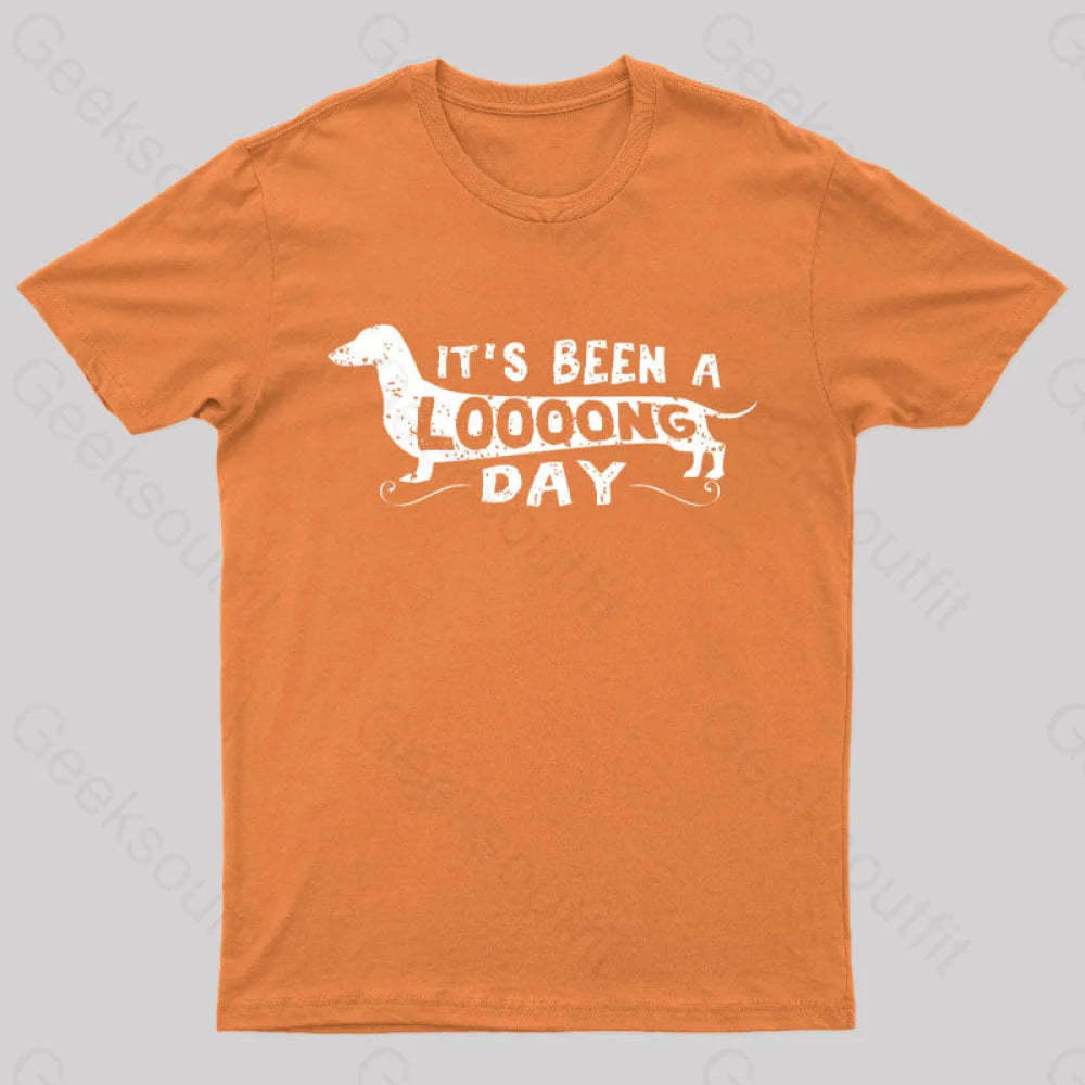 Dachshund Dog Its Been A Long Day Nerd T-Shirt Orange / S
