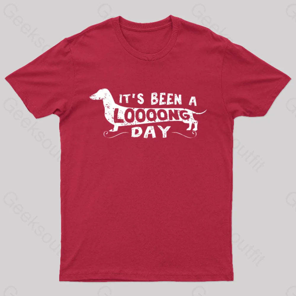 Dachshund Dog Its Been A Long Day Nerd T-Shirt Red / S