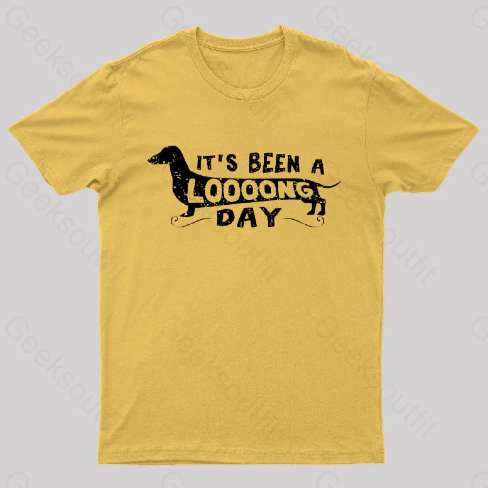 Dachshund Dog Its Been A Long Day Nerd T-Shirt Yellow / S