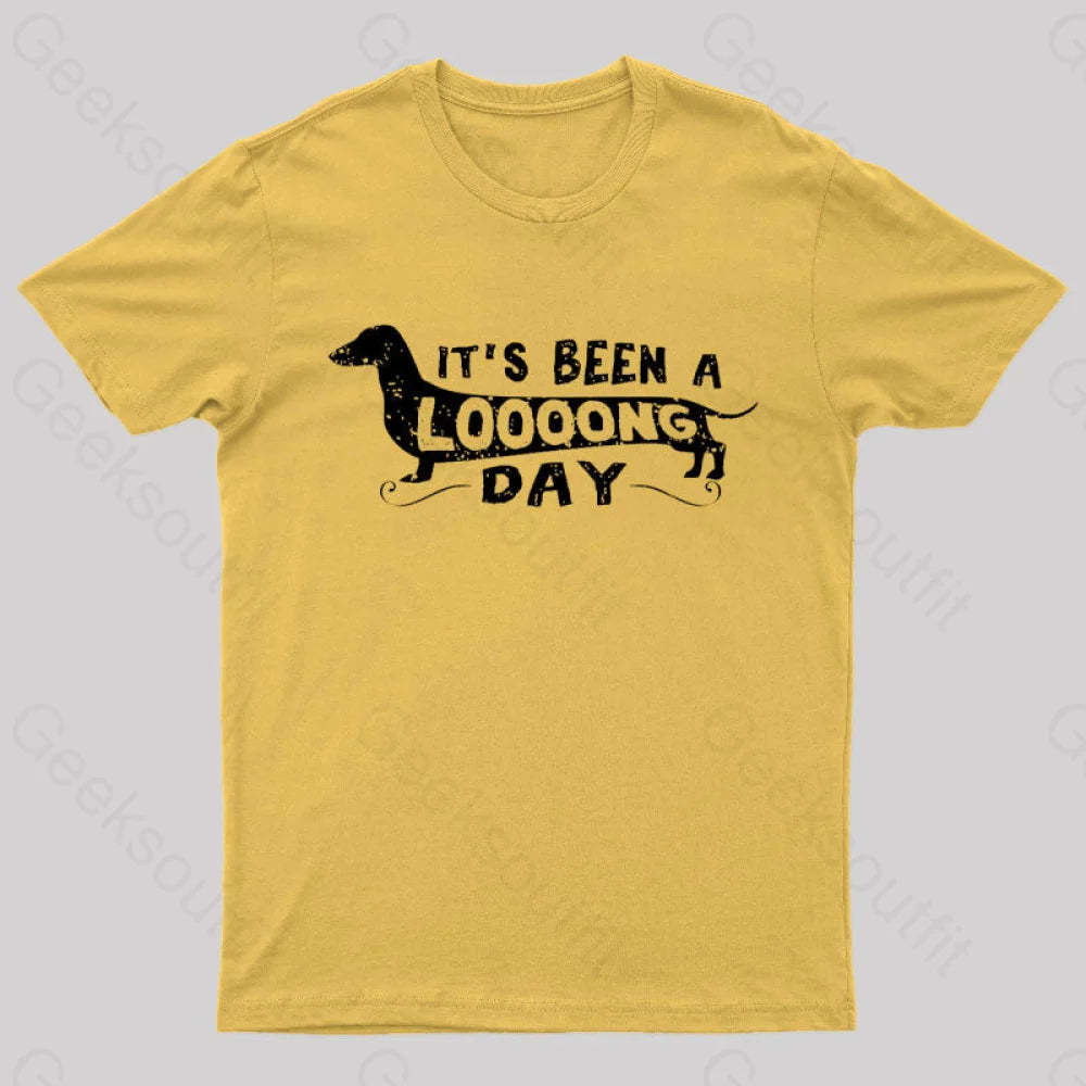 Dachshund Dog Its Been A Long Day Nerd T-Shirt Yellow / S