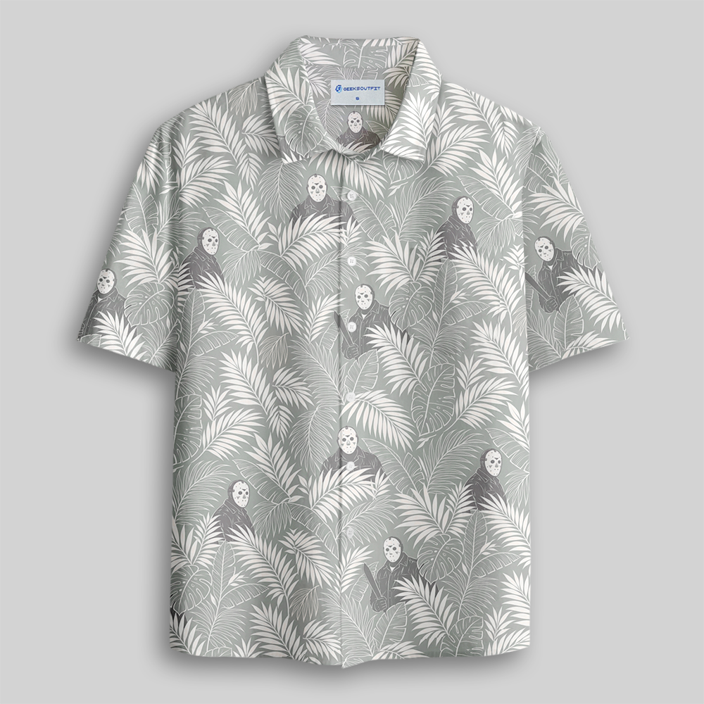 Neutral Tone Tropical Mask Button Up Pocket Shirt