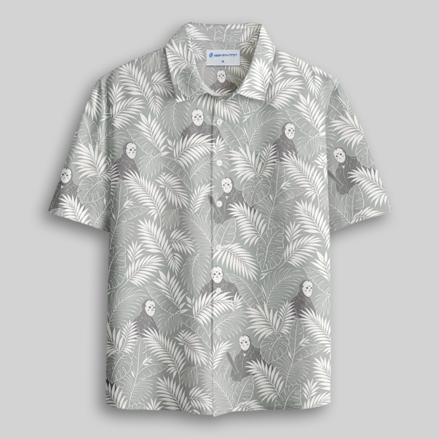 Neutral Tone Tropical Mask Button Up Pocket Shirt