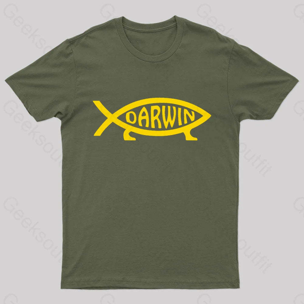 Darwin Fish Geek T-Shirt Army Green / S