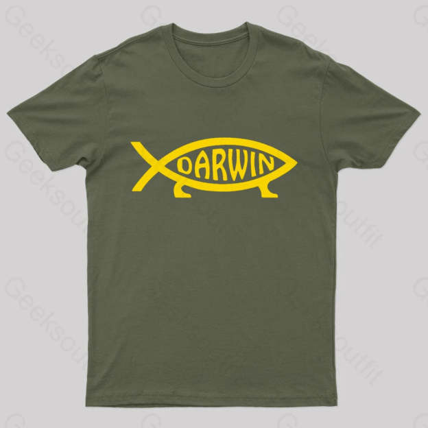 Darwin Fish Geek T-Shirt Army Green / S