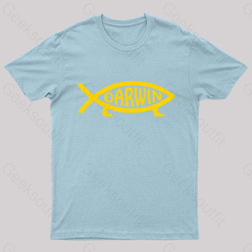 Darwin Fish Geek T-Shirt Light Blue / S