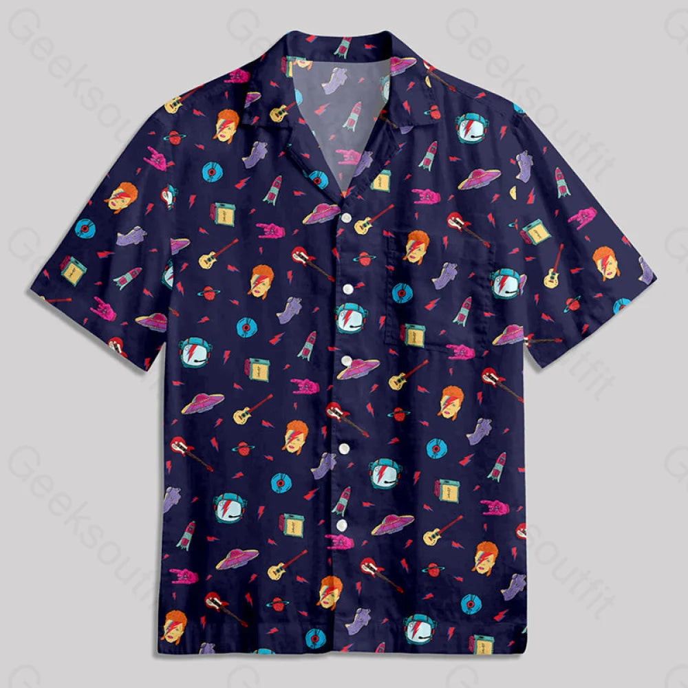 David Bowie Space Button Up Pocket Shirt Hawaiian / S Bus634 Yc