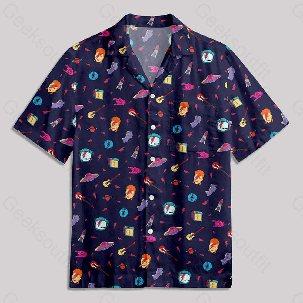 David Bowie Space Button Up Pocket Shirt Hawaiian / S Bus634 Yc