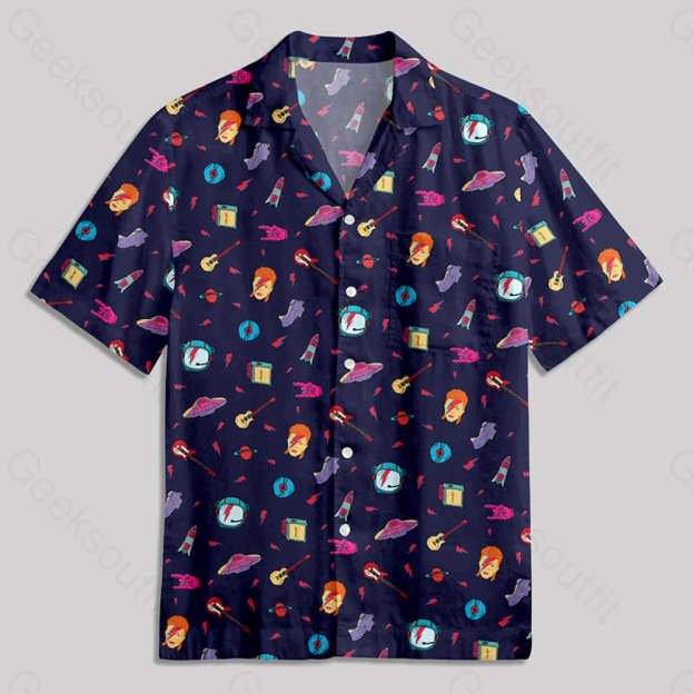 David Bowie Space Button Up Pocket Shirt Hawaiian / S Bus634 Yc