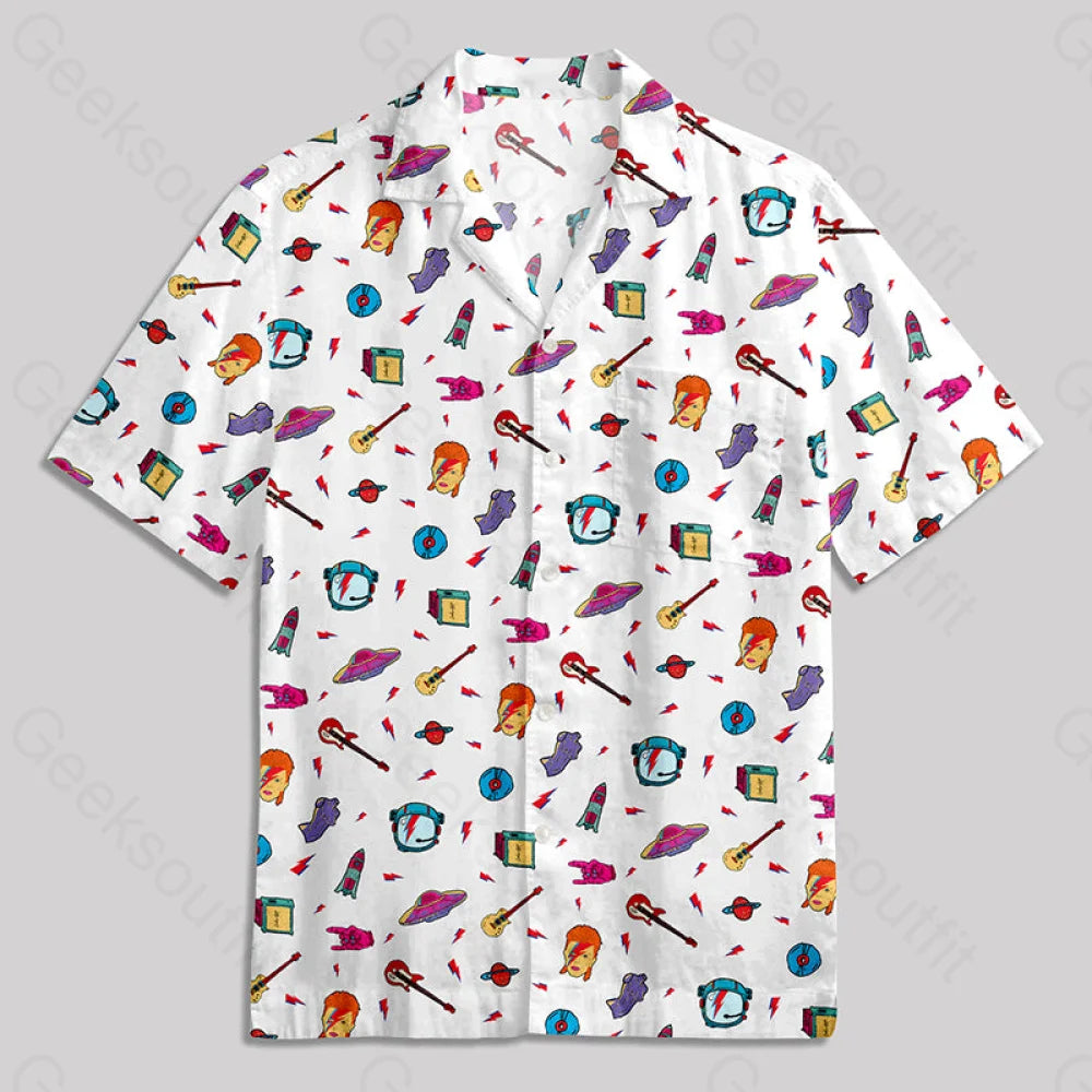 David Bowie Space Button Up Pocket Shirt Hawaiian / S Bus635 Yc