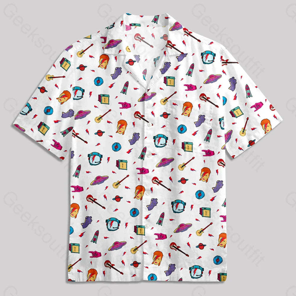 David Bowie Space Button Up Pocket Shirt Hawaiian / S Bus635 Yc